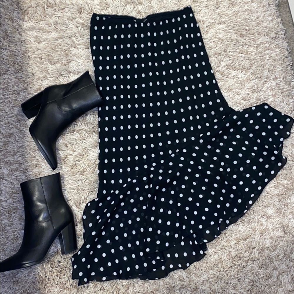 Asymmetrical black polka dot skirt
